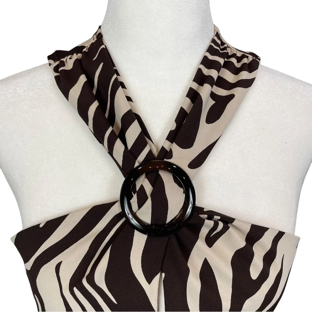 NWT Michael Kors Tan Brown Zebra Halter Top Size Small